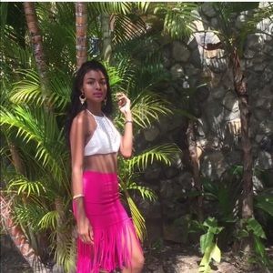 Hot Pink Fringe Skirt